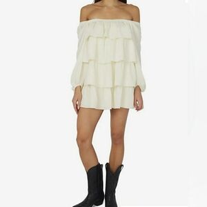 WeWoreWhat Cream Mini Dress Chic and Playful